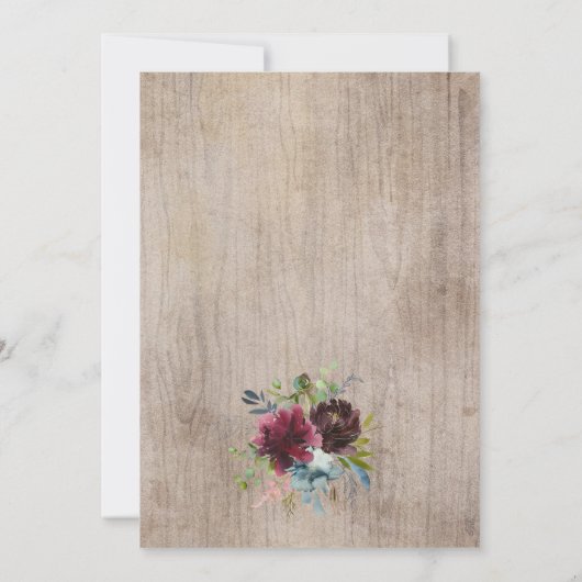 Burgundy Navyフローラ(幾何学緑地付結婚) 招待状 (裏面)