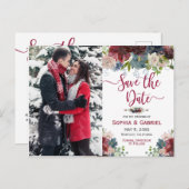 Burgundy Navyモダンフローラ日付写真を保存 案内ポストカード (正面/裏面)