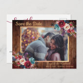 Burgundy Navy素朴フローラ写真Save the Date 案内ポストカード (正面/裏面)