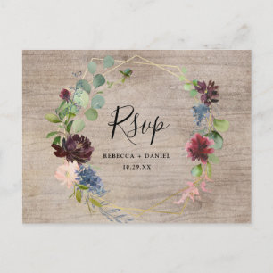 Burgundy Navy花模様、Greenry Rsvp ポストカード