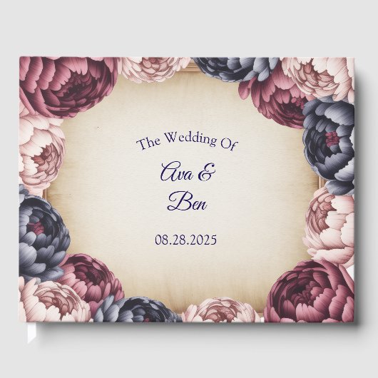 Burgundy Navy and Blush Peony Wedding Floral ゲストブック (正面)