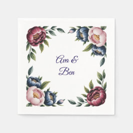 Burgundy Navy and Blush Peony Wedding Floral スタンダードカクテルナプキン