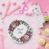 Burgundy Navy and Blush Peony Wedding Floral ペーパープレート (パーティー)