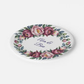 Burgundy Navy and Blush Peony Wedding Floral ペーパープレート (アングル)