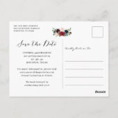 Burgundy Navy Blueフローラ写真Save the Date ポストカード (裏面)