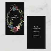 Burgundy Navy Blue モダン Geometricフローラ 名刺 (正面/裏面)