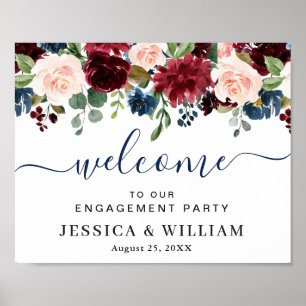 Burgundy Navy Blue Blush ENGAGEMENT PARTY Welcome ポスター