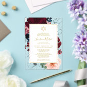 Burgundy Navy Blue Floral Bat Mitzvah アクリル招待状 (インサイチュ (ウェディング))