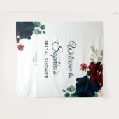 Burgundy & Navy Blue Flowers Rustic Bridal Shower タペストリー (正面(横))