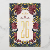 Burgundy Navy Blue Pimpernel Morris Table Numbers 箔招待状 (正面)