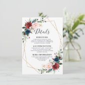 Burgundy Navy Blush Floral Gold Geometric Wedding エンクロージャーカード (スタンド正面)