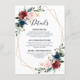 Burgundy Navy Blush Floral Gold Geometric Wedding エンクロージャーカード