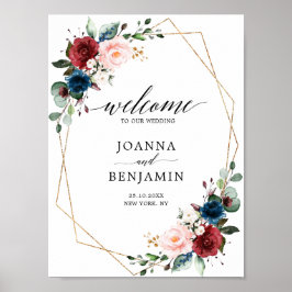 Burgundy Navy Blush Gold Geometric Wedding welcome ポスター