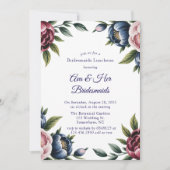 Burgundy Navy Blush Peony Bridesmaids Luncheon 招待状 (正面)