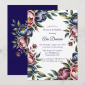 Burgundy Navy Blush Peony Brunch and Bubbly 招待状 (正面/裏面)