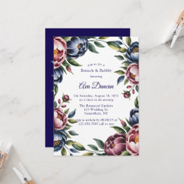 Burgundy Navy Blush Peony Brunch and Bubbly 招待状