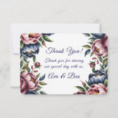 Burgundy Navy Blush Peony Wedding サンキューカード (正面)