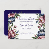 Burgundy Navy Blush Peony Wedding セーブザデート (正面/裏面)