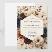 Burgundy Navy Chiaroscuro Wedding 招待状 (正面/裏面)