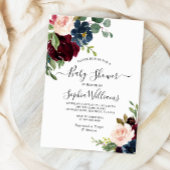 Burgundy & Navy Floral Baby Shower Invitation 招待状