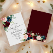 Burgundy & Navy Floral Baby Shower Invitation 招待状