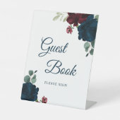 Burgundy & Navy Floral Rustic Wood Guest Book Sign 台座サイン (正面)