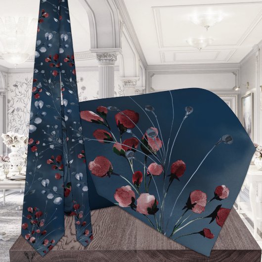 Burgundy Navy Greenery Elegant Wedding ネクタイ