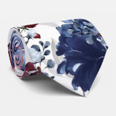 Burgundy Navy Poppy & Peony Garden Wedding ネクタイ (ロール)