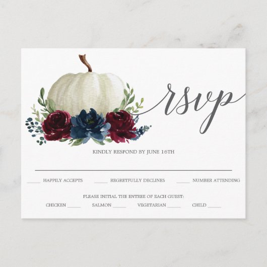 Burgundy Navy Pumpkinの結婚式出欠確認ポストカード ポストカード (正面)