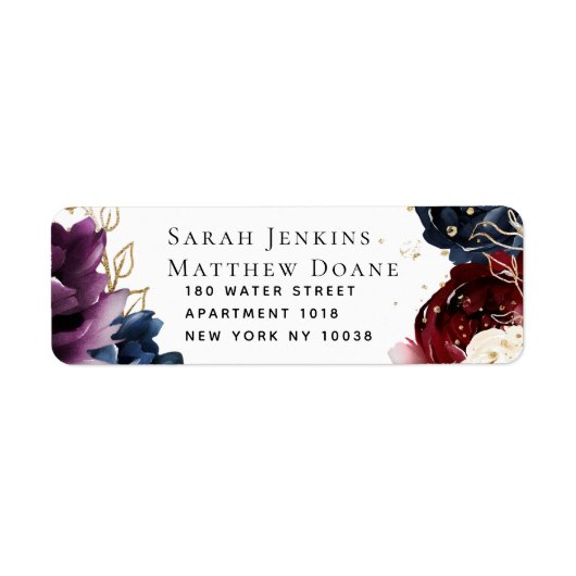 Burgundy Navy Wedding Return Address Label ラベル (正面)