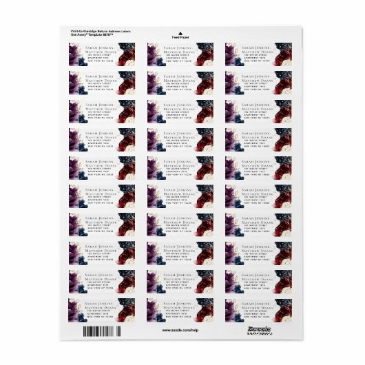 Burgundy Navy Wedding Return Address Label ラベル (フルシート)