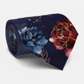 Burgundy Navy Wedding Watercolor Floral Elegant ネクタイ (ロール)