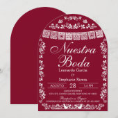 Burgundy Nuestra Boda Papel Picado Spanish Wedding 招待状 (正面/裏面)