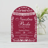 Burgundy Nuestra Boda Papel Picado Spanish Wedding 招待状 (スタンド正面)