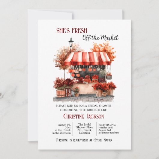 Burgundy 'Off the Market' QR Code Bridal Shower 招待状 (正面)