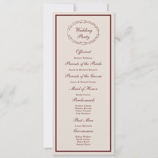 Burgundy Old Money Wedding Program Card 招待状 (裏面)