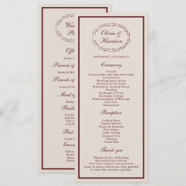 Burgundy Old Money Wedding Program Card 招待状