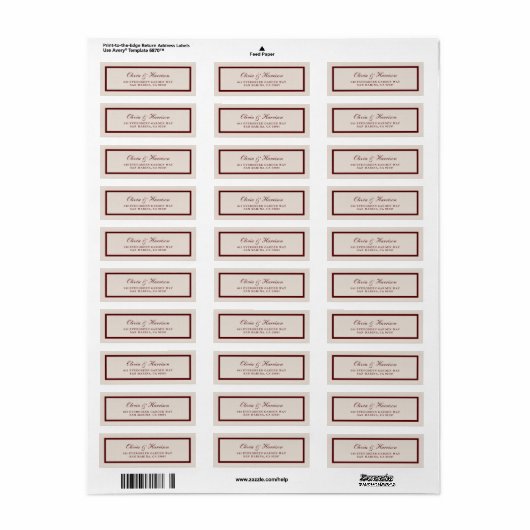 Burgundy Old Money Wedding Return Address Label ラベル (フルシート)