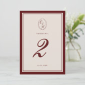 Burgundy Old Money Wedding Table Number 招待状 (スタンド正面)
