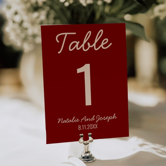  Burgundy Old Money Whimsical Wedding Table Number 招待状