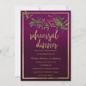 Burgundy ombre green gold foliage Rehearsal Dinner 招待状 (正面)