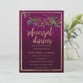 Burgundy ombre green gold foliage Rehearsal Dinner 招待状 (スタンド正面)