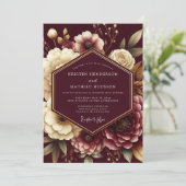 Burgundy Opulent Flora Wedding 招待状 (スタンド正面)