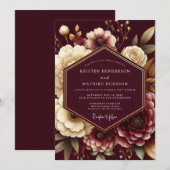 Burgundy Opulent Flora Wedding 招待状 (正面/裏面)
