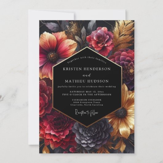 Burgundy Opulent Nocturne Wedding 招待状 (正面)