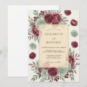 Burgundy Opulent Succulent Wedding 招待状 (正面/裏面)