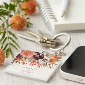 Burgundy Orange Floral Fall Wedding キーホルダー (正面右)