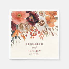 Burgundy Orange Floral Fall Wedding スタンダードカクテルナプキン