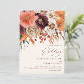 Burgundy Orange Floral Fall Wedding 招待状 (スタンド正面)