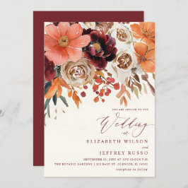 Burgundy Orange Floral Fall Wedding 招待状